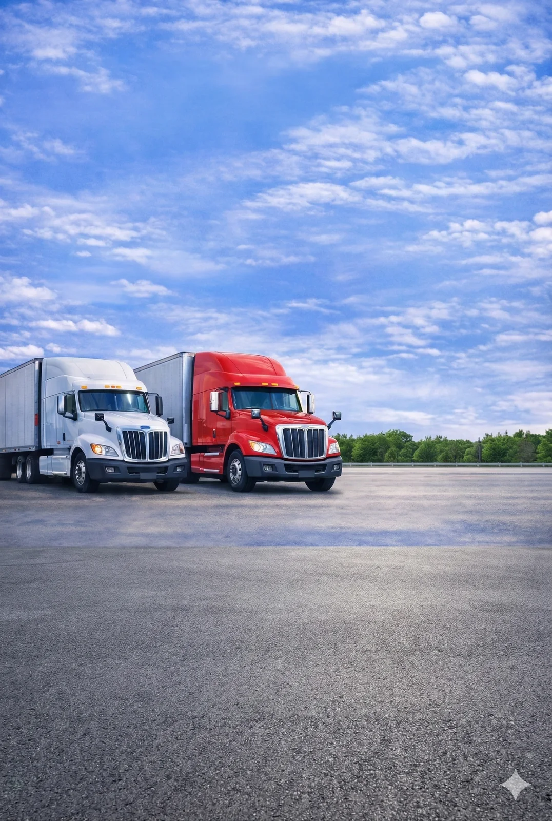 Trucks parked in a yard.